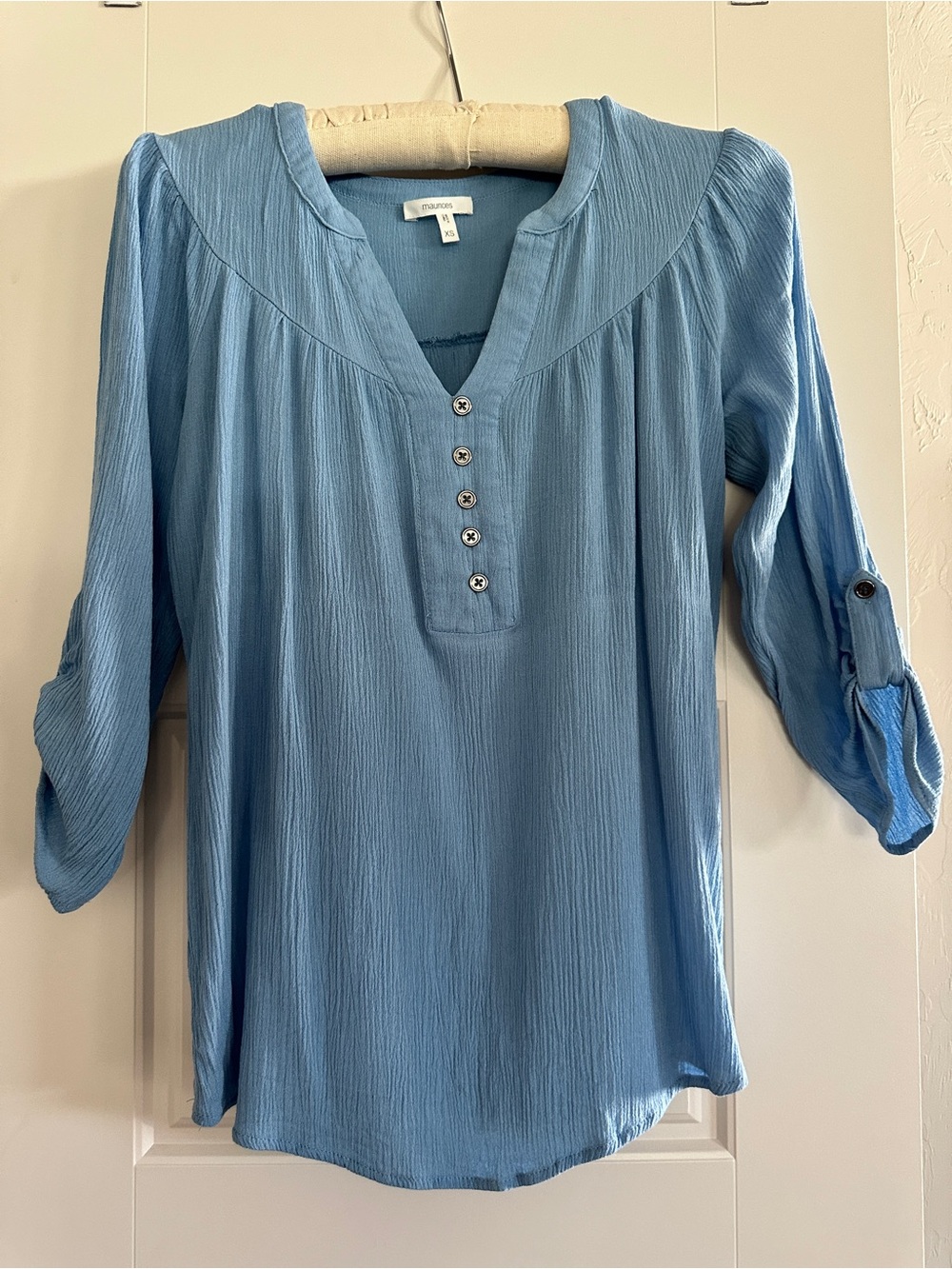 Maurices Light Blue Women's Button-Front V-Neck Crepe Blouse